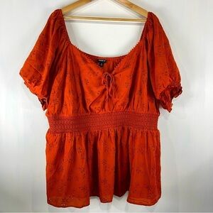 Torrid: Eyelet‎ Floral Print Smocked Tie Front Shirt T-Shirt Top Blouse Size 3
